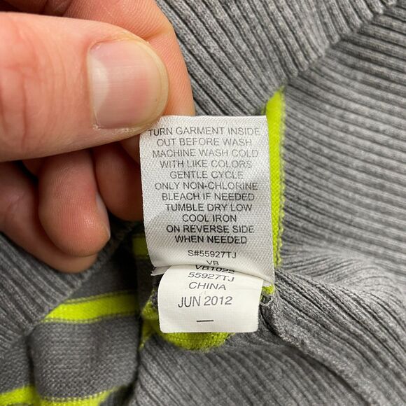 One A Sweater Womens Large Gray Yellow Striped Cowl Neck Long Sleeve Knit Casual - Picture 8 of 12